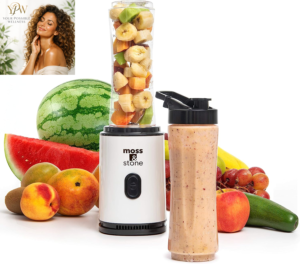 Moss & Stone Black Personal Smoothie Blender, Single Serve One-Touch Blender Maker with 20 Oz Bpa-Free Bottle, Compact Plug-In Appliance for Everyday Smoothies & Shakes
